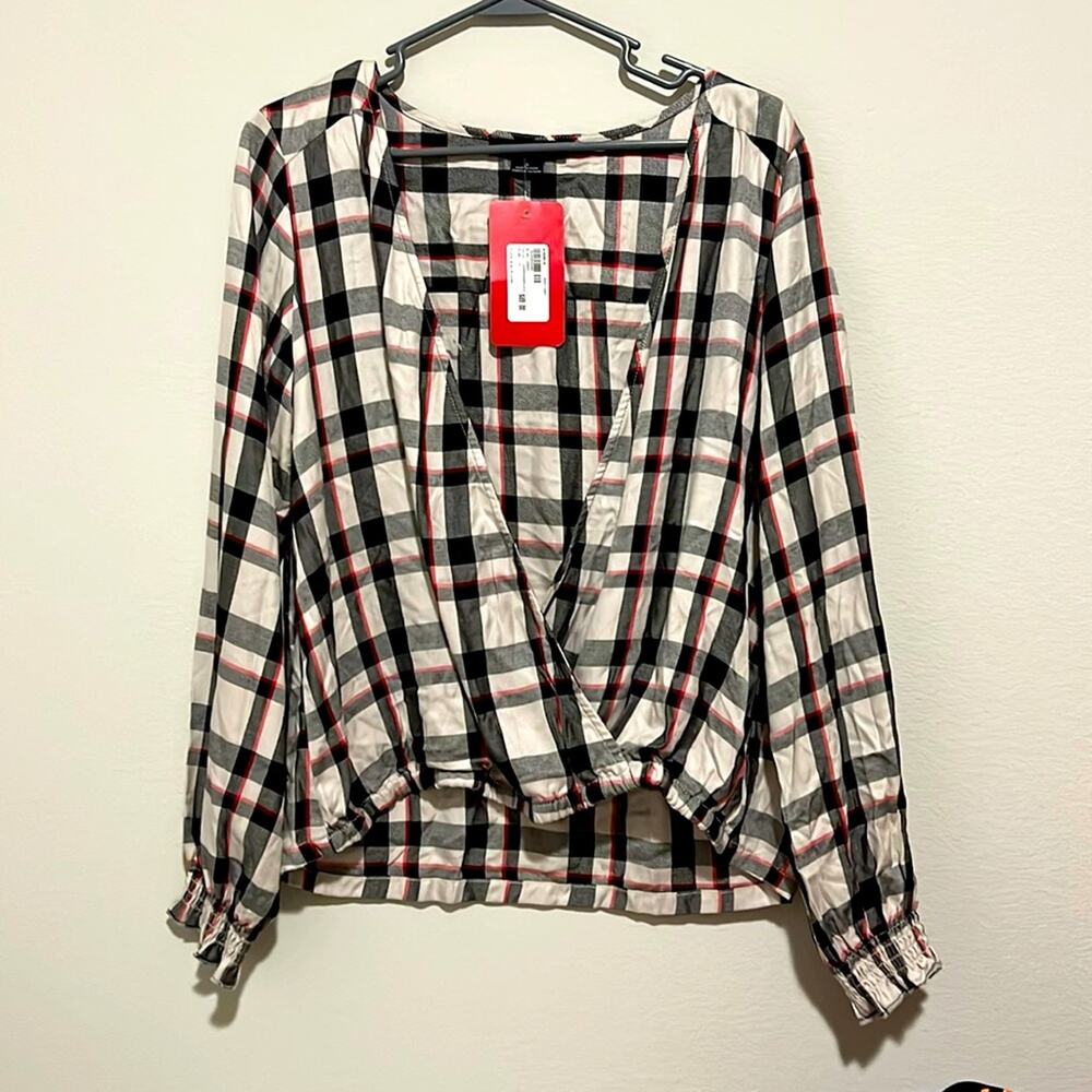 Sanctuary Evereve Plaid Crossover Top‎ Size Small